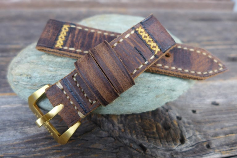Modelle 15 Greenpilot watchstraps Modelle burned and aged vintage line cross stitch b and a Wasserbueffel dunkelbraun