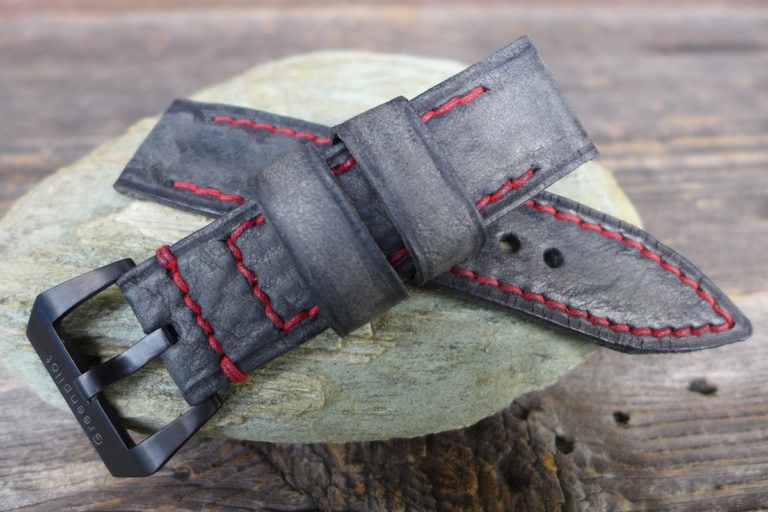 Modelle 13 Greenpilot watchstraps Modelle burned and aged vintage line open stitch b and a graphit grau