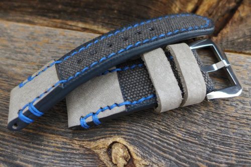 Greenpilot-watchstraps-Kollektion-CanvasLine-Flaq-Style-Bild-1-Canvas-washed-schwarz-Garn-hellblau