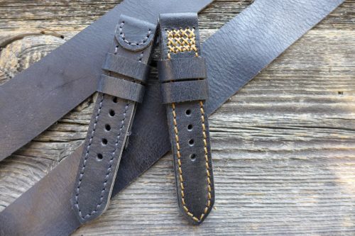 Greenpilot-watchstraps-Leder-Solid-Line-schwarz-Wasserbueffel-schwarz